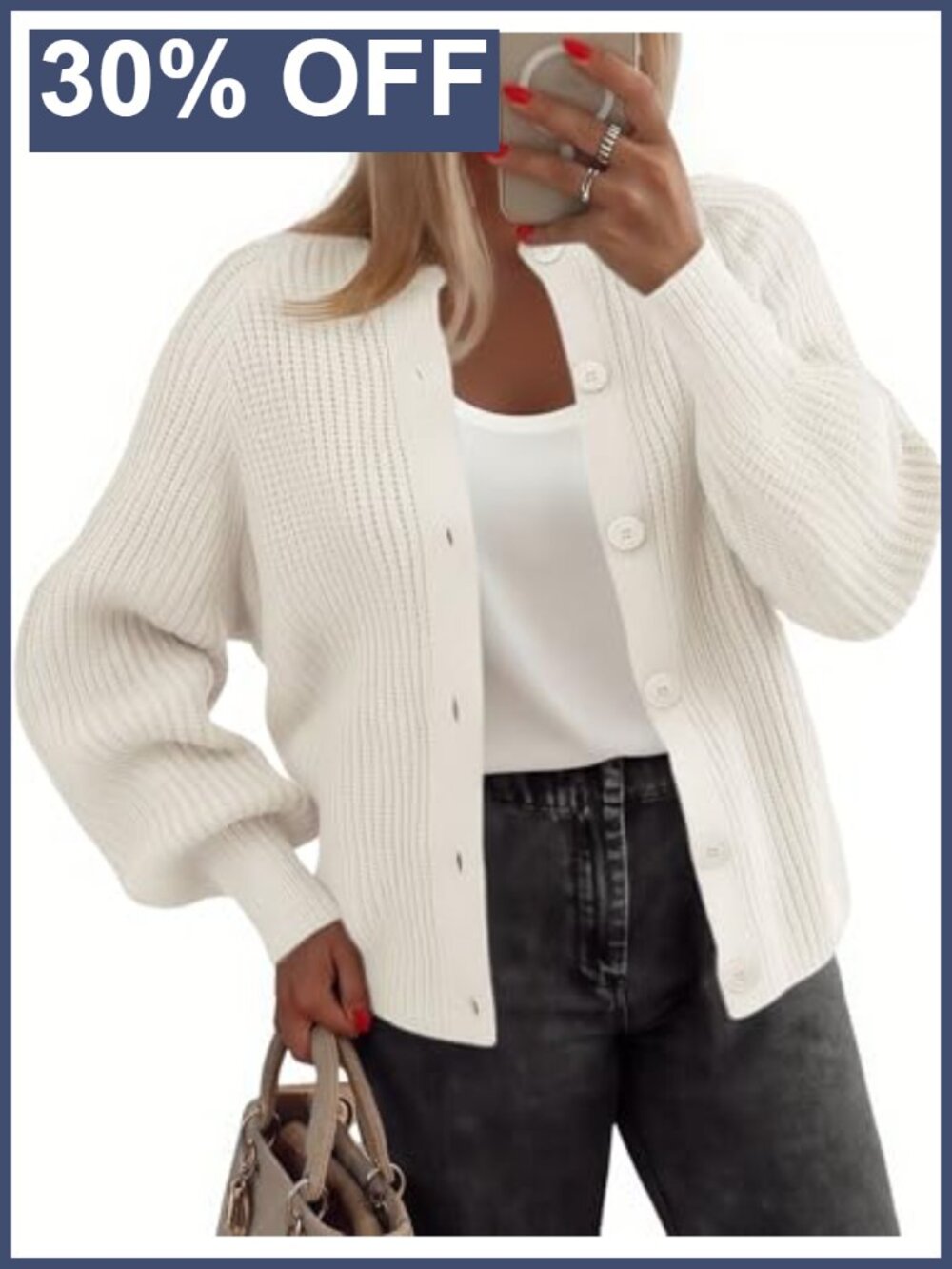 Chunky Cable Knit Button Down Cardigan Long Sleeve Crew Neck Sweater